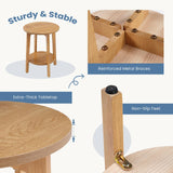 Atilioo 2-Tier Round End Table, Small Side Table with Lower Storage Shelf, Solid Wood Legs for Sofa, Living Room, Bedroom, Natural Wood