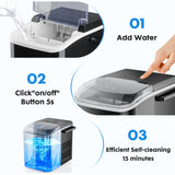 Buteny Countertop Ice Maker Machine, Portable Self-Cleaning Ice Machine with Ice Scoop, Basket and Handle, 9 Cubes in 6 Mins, 26.5lbs/24Hrs, 2 Sizes of Bullet Ice for Home Kitchen, Coal Black