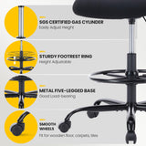 Atilioo Tall Drafting Desk Chair, Ergonomic Mid Back Mesh Swivel Office Chair with Lumbar Support, Armrest and Footrest, Counter Height Adjustable, Black