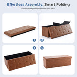 Atilioo 43 Inch Folding Storage Ottoman Bench, 3 in 1 Ottoman with Storage, Padded Seat, Foot Rest Stool, Faux Leather Storage Chest for End of Bed, Bedroom Living Room Entryway, Load 600 lbs, Brown