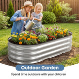 Atilioo 4x2x1ft Raised Garden Bed, Outdoor Oval Metal Planter Box for Vegetables Flowers Herbs, Galvanized Rot-Resistant Non Toxic Material, Silver