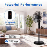 Atilioo Oscillating Pedestal Fan with Remote, Standing Fan with Timer, 3 Speeds, Strong Wind, Adjustable Height, Quiet Operation, Black