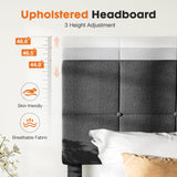 IULULU Bed Frame, Linen Upholstered Platform Bed with Headboard, No Box Spring Needed with 800LBS Solid Wooden Slats Support, No-Noise, Easy Assembly