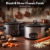 Atilioo 6 Quart Slow Cooker with Ceramic Non-Stick Pot, Programmable Timer & Temperature Control, Removable Stoneware, Dishwasher Safe, Family Size Serves 6 People, Black