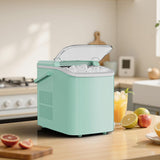 Buteny Countertop Ice Maker Machine, Portable Self-Cleaning Ice Machine with Ice Scoop, Basket and Handle, 9 Cubes in 6 Mins, 26.5lbs/24Hrs, 2 Sizes of Bullet Ice for Home Kitchen, Green