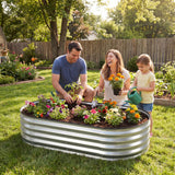 Atilioo 4x2x1ft Raised Garden Bed, Outdoor Oval Metal Planter Box for Vegetables Flowers Herbs, Galvanized Rot-Resistant Non Toxic Material, Silver