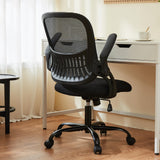 Atilioo Home Office Chair, Ergonomic Computer Desk Mesh Chair with Lumbar Support, Adjustable Swivel Mid-Back Chair with Flip-up Arms, Black