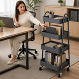 Atilioo 4 Tier Rolling Cart with Wheels, Full Metal Rolling Utility Cart, Storage Shelf Cart for Living Room, Office, Bathroom, Gray