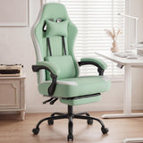 Atilioo Gaming Chair, Ergonomic Computer Office Chair with Pocket Spring Cushion, Footrest and Headrest, Adjustable Swivel Task Chair with Lumbar Support & Linkage Armrests, Green