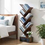 7 Tier Tree Bookshelf, Sturdy Bookcase with Storage Drawer Cabinet, Book Organizer Shelves for Home Office