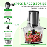 Atilioo 8 Cup Food Processors, Fast Meat Grinder & Vegetable Chopper, Dual-Bowls, Stainless Steel Blades, BPA Free, Black