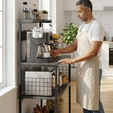 Atilioo Kitchen Bakers Rack with Power Outlet, 4 Tiers Coffee Bar Table, Oven Microwave Stand, Storage Shelf, Appliance Organizer, 31" Gray