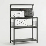 Atilioo Kitchen Bakers Rack with Power Outlet, 4 Tiers Coffee Bar Table, Oven Microwave Stand, Storage Shelf, Appliance Organizer, 31" Gray