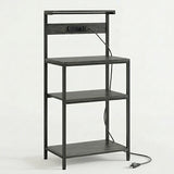 Atilioo Kitchen Bakers Rack with Power Outlet, 4 Tiers Coffee Bar Table, Oven Microwave Stand, Storage Shelf, Appliance Organizer, 31" Gray