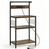 Atilioo Kitchen Bakers Rack with Power Outlet, 4 Tiers Coffee Bar Table, Oven Microwave Stand, Storage Shelf, Appliance Organizer, 31" Gray