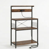 Atilioo Kitchen Bakers Rack with Power Outlet, 4 Tiers Coffee Bar Table, Oven Microwave Stand, Storage Shelf, Appliance Organizer, 31" Gray