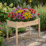 Atilioo Wooden Raised Garden Bed with Legs, 34x18x30 Inch Elevated Reinforced Planter Box for Backyard, Patio, Balcony w/ Liner, Natural